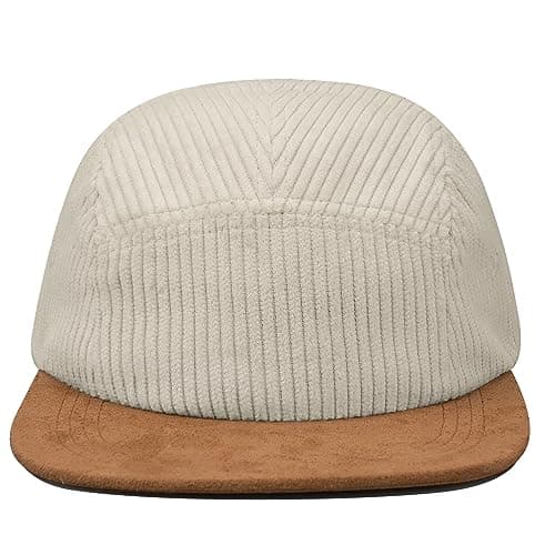 Image of Clakllie 5 Panel Caps for Men Flat Brim Snapback Hats Vintage Trucker Hats Flat Peak Baseball Cap Adjustable Unstructured Hats,Beige