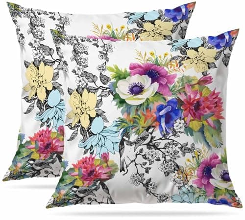 Image of Zovinex Set of 2 Pack Cushion Covers Soft Short Plush Colorful garden flowers Throw Pillow Cover Home Pillow Case Pillowcases for Tent Park Bed Sofa Chair Bedroom Decorative Balcony 45x45cm 18x18inch