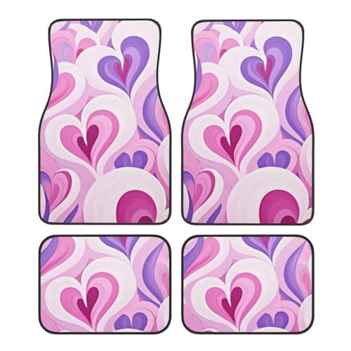 Image of Car Floor Mats Set of 4pcs Car Carpet, Pink Love Heart Valentine'S Day Universal Car Floor Rugs Car Accessories for Sedan, SUVs, Truck, Vans