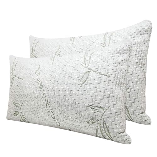 Image of LSC 2 Pack Bamboo Memory Foam Pillow Neck & Shoulder Support Sleeping Comfortable Bed Pillows with Removable Covers Hypoallergenic & Antibacterial Pillow for Side & Back Sleepers (PACK OF 2)