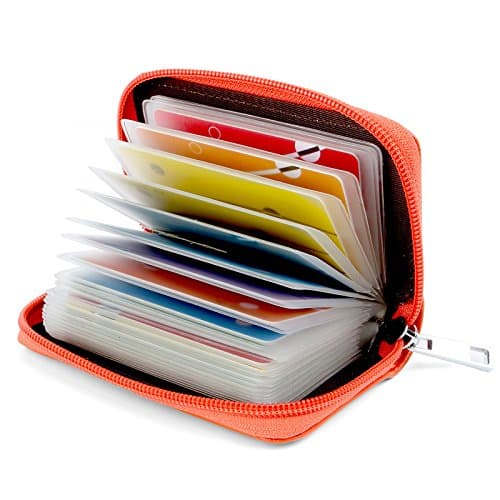 Image of GERIINEER Credit Card Holder Wallets for Women Men Leather 26 Card Slots (Orange)