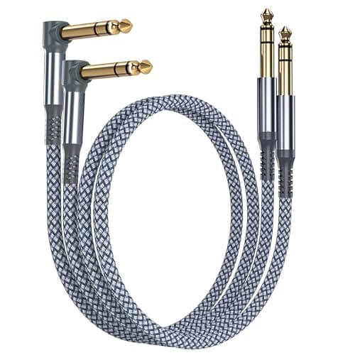 Image of RUXELY 6.35mm TRS Instrument Cable 1M 2-Pack,Right Angle 90 Degree 1/4 Inch Male Jack Stereo Audio Cord,6.35 Balanced Line Lead for Electric Guitar,Bass,Keyboard,Mixer,Amplifier/AMP,Speaker,Equalizer