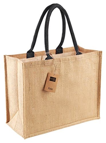 Image of Westford Mill WM407 Jute Classic Shopper Bag - Black, One Size