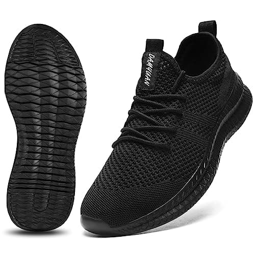 Image of CAIQDM Women Running Shoes Slip-on Walking Sneakers Lightweight Breathable Trainers Tennis Shoes Black Size 6