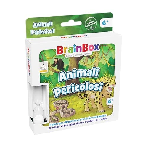 Image of Asmodee BrainBox Dangerous Animals, Pocket Board Game, 6+ Years, 1+ Players, Italian Edition