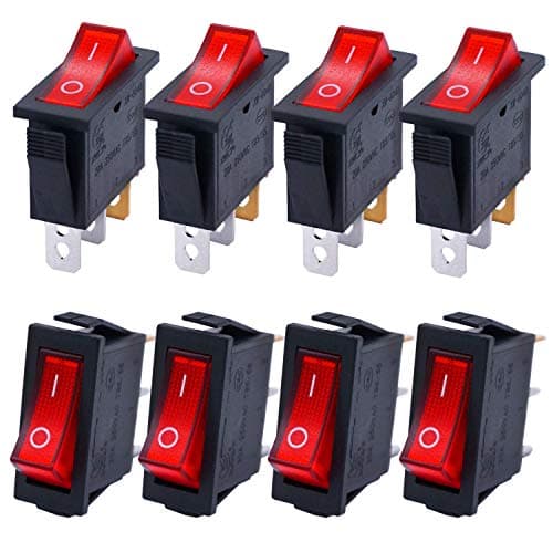 Image of Taiss/8Pcs Rocker Toggle Switch Red Light Illuminated On/Off SPST 3 Pin 2 Position KCD3 Snap AC 250V 125V/20A KCD3-101N-R