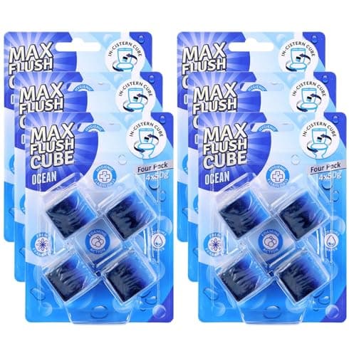 Image of Max Flush Cube Toilet Cleaning Blocks – 6 Pack Ocean Scent | 24 In-Cistern Blue Water Cubes | Limescale Protection | Foaming Action Toilet Cleaner | Long-Lasting Freshness
