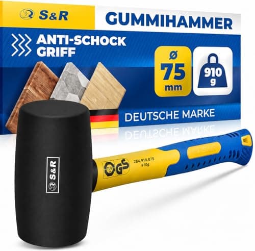 Image of S&R Rubber Hammer - Black 75mm, 910g with Non-Slip Fiberglass Handle