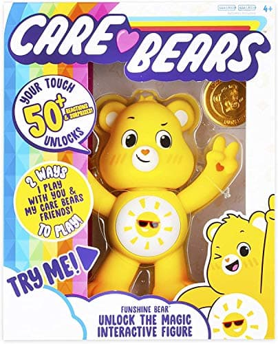Image of Care Bears 22051 Unlock the Magic Funshine Bear, Collectable Cute Dolls for Girls and Boys, 5 Inch Figure, Interactive Toys for Children, Suitable for Girls and Boys Aged 4, 5, 6 Years +