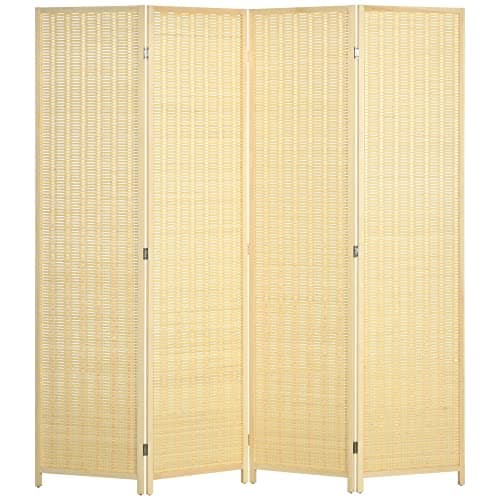 Image of HOMCOM 4 Panel Folding Room Divider Screen, Wall Panel Privacy Furniture, Freestanding Paravent Partition Separator for Living Room, Bedroom and Office, 180 x 180cm, Natural