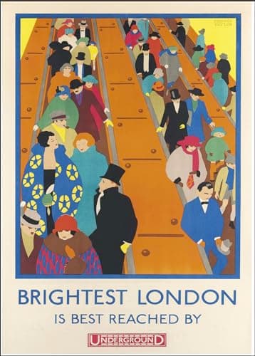 Image of RPW Vintage Travel Poster THE BRIGHTEST LONDON IS REACHED BY UNDERGROUND 1920's Wall Art Poster A4 and A3 size 250gsm Gloss Borderless print (A4)