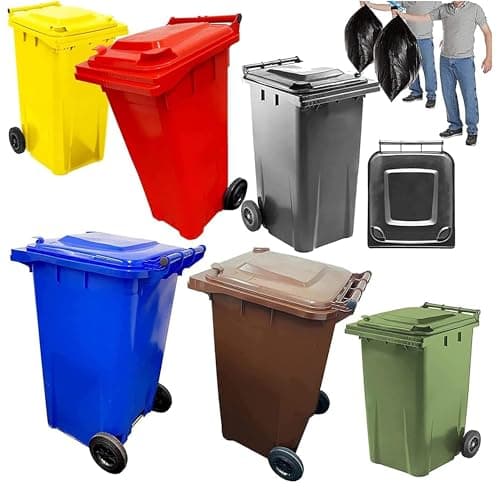 Image of STAR SUPPLIES Wheelie Bins Outdoor Council Size Bin for Trash and Rubbish 240L Rubber Wheels - Grey, Red, Yellow, Blue, Green & Brown (Green)