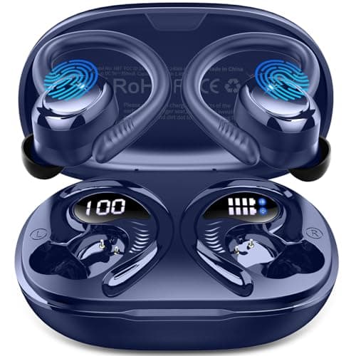 Image of Hupoaf Wireless Earbuds Sport, 2026 Bluetooth 5.4 Headphones, Deep Bass Hi-Fi Stereo Ear Bud, 4 ENC Noise Cancelling Mic Earphones with Earhooks, 50+Hrs USB-C IP-X7 Waterproof for Running Gym Workout