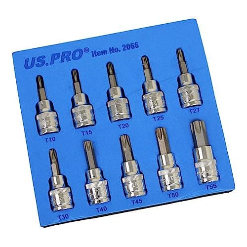 Image of US PRO 10Pc 3/8 Drive 48mm Long S2 Torx Socket Set T10 - T55 B2066