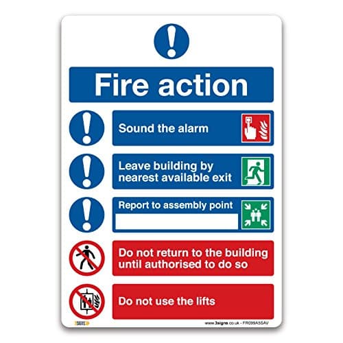 Image of Pack of 2 Fire Action Symbolised Plan Sign - Enhance Fire Safety with Clear Instructions - A5 210 x 148 mm Self-adhesive Vinyl Sticker for Effective Fire Action Safety