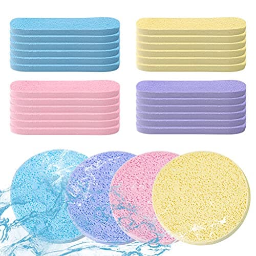 Image of 48 Pcs Facial Sponges, Compressed Face Cleansing Sponge Cellulose Face Sponge for Men Women Massage Makeup Removal(Pink)