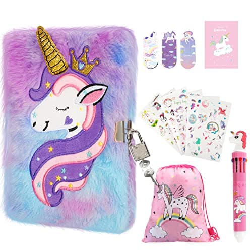 Image of Secret Diary for Girls, Unicorn Private Notebook with Locks, Toys for Girls Aged 4-14, Journal with Multi-Colour Pen,Bookmarks, Stickers, Storage Bag, Gift for Birthday, Children's Day