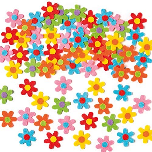 Image of Baker Ross EV1563 Self Adhesive Flower Felt Stickers, for Kids to Decorate Collage, Cards & Craft (Pack of 60), Vinyl, Assorted, 3cm
