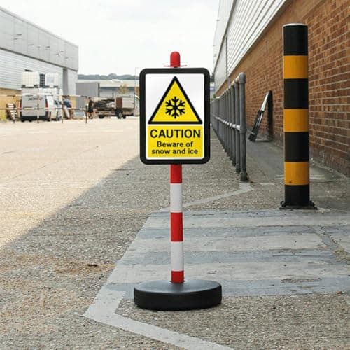 Image of V Safety Temporary Signpost - Caution Beware Of Snow and Ice Safety Sign - 210 x 297 mm (A4) - 3mm RA2 Reflective Aluminium Composite
