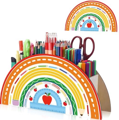 Image of Pen Holder Children's Rainbow, Desk Organiser Made of Wood, Desk Office Organiser, Desk Organiser Rainbow, for Children, Home, Office Supplies, Classroom Organisation, Storage, Stationery