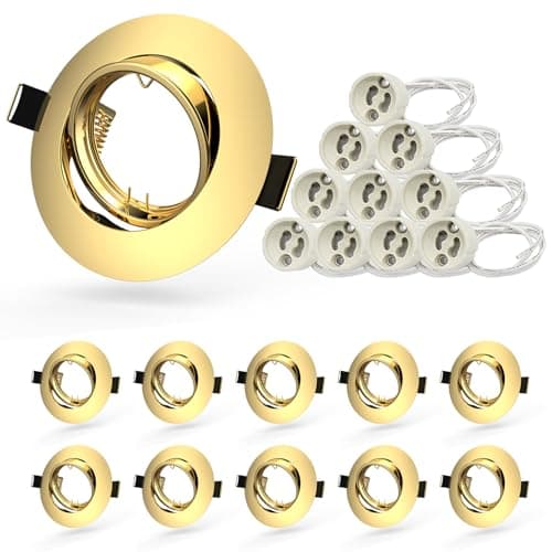Image of Allesgute 10x GU10 Downlights for Ceilings 360° Tilt Swivel Recessed Ceiling Lights Metal Frame Round Gold Finish Spotlight Fittings 240V, Outer Diameter: 90mm, Cutout Ø68-85mm, No Bulbs