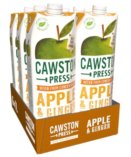 Image of Cawston Press Apple & Ginger Pressed Juice - 1 Litre Pack of Juice Cartons All Natural – Vegan – No Added Sugar, (Pack of 6)