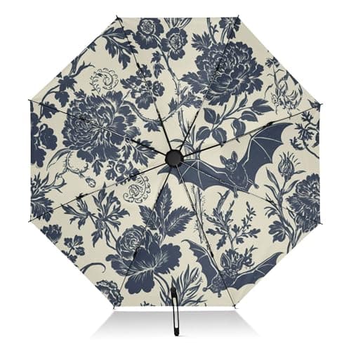 Image of ALAZA Umbrellas for Rain Sun Outdoor, Automatic Folding Umbrella Goth Bat Flowers Windproof Strong Large Anti-UV Compact Black Outside for Women Men