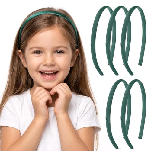 Image of Elegaperma 5pcs Green Alice Bands School,Green Hair Band,Stylish School Alice Bands for Girls,Satin Headbands Thin for Girls & Women,Perfect for Everyday Use,1 cm/0.4" width