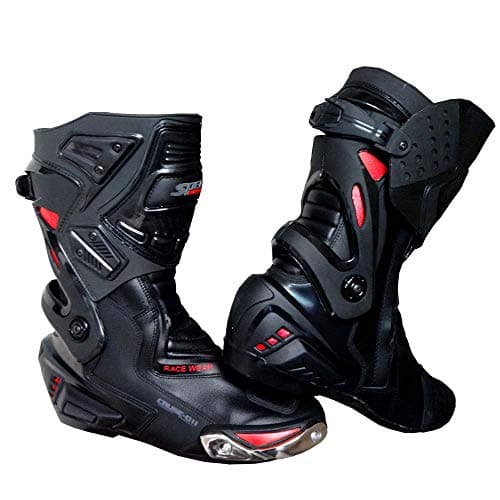 Image of Speed MaxX MENS BLACK & RED CE APPROVED HIGH TECH MOTORBIKE/MOTORCYCLE LONG RACING BOOTS SPORTS LEATHER SHOES (UK 8/42 EU)