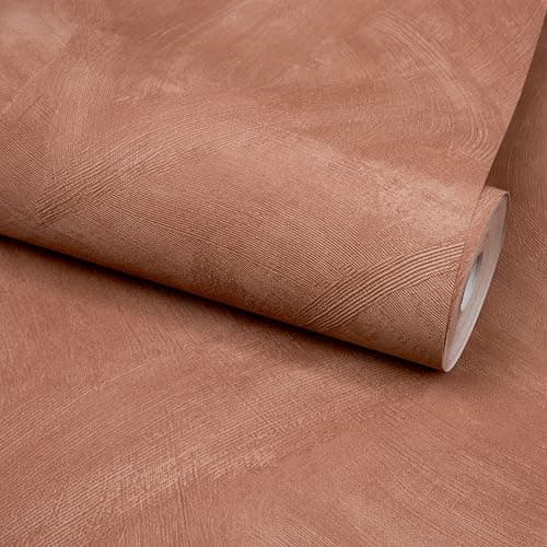 Image of Grandeco Serra Rustic Limewash Chalk Paint Distressed Plaster Effect Textured Wallpaper, Terracotta Clay