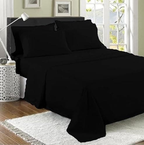 Image of 100% Egyptian Cotton Flat Sheet - 200 Thread Count Ultra-Soft Long Staple Luxury Hotel Quality Bedding - Shrinkage & Fade Resistant - Easy Care (King, Black)