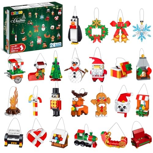 Image of HiWEEGO 24 Packs Christmas Ornaments Building Set - Hanging Christmas Tree Wreath Santa Snowman Gingerbread Reindeer Nutcracker Snowflakes Xmas Gifts Stocking Stuffer Decor Toys for 6+ Kids Girls Boys