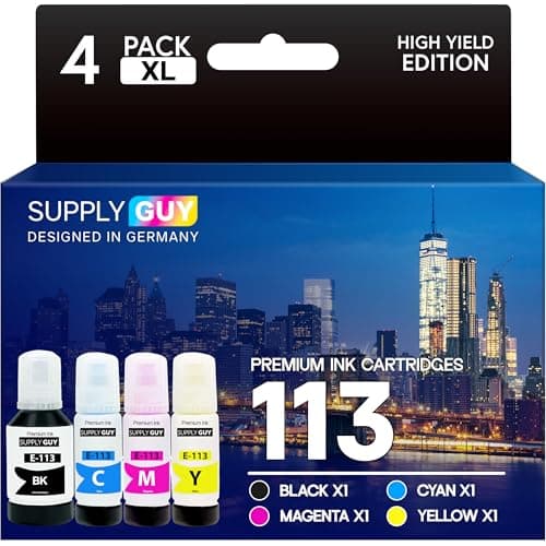 Image of Supply Guy ink compatible with Epson 113 for Epson EcoTank ET-5150 ET-5170 ET-5800 ET-5850 ET-16150 ET-16650 (4 Ink Bottles 1x127ml, 3x70ml)