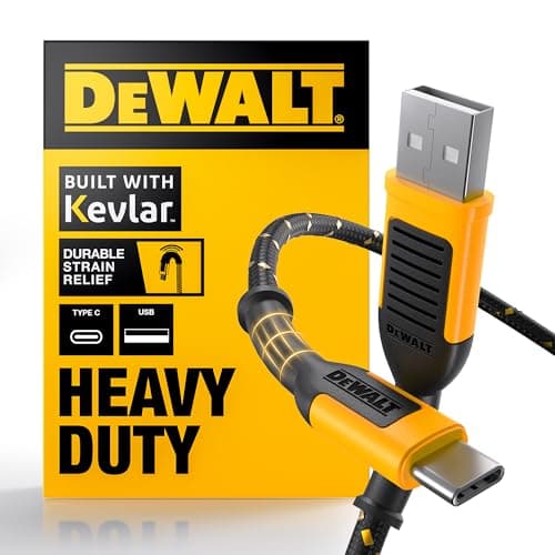 Image of DEWALT Heavy Duty USB C Cable, Premium Braided Nylon USB A to Type C Charger Cable Fast Charging for iPhone 17 16 15 Series, Samsung Galaxy S10 S10+ / Note 9, LG V30 (USB 2.0, Black)
