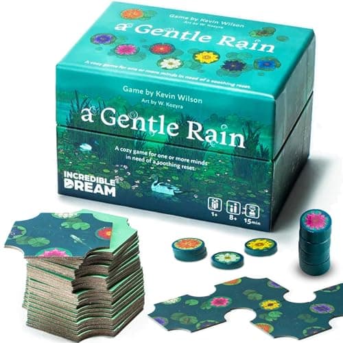 Image of A Gentle Rain – Calming Tile-Laying Puzzle Game – Mindful Solo, 2-Player, or Cooperative Play in 15 Minutes – Soft-Touch Tiles & Wooden Blossoms – Compact, Giftable, Family-Friendly Board Game