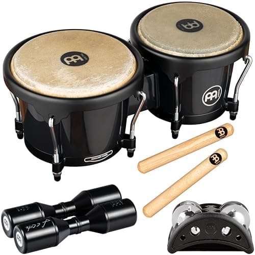 Image of Meinl Percussion Bongos Percussion Set - with Bongos, Shaker, Foot Tambourine, and 1 Pair of Claves - Black, Natural (BPP-1)