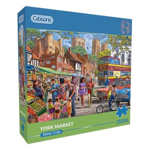 Image of Gibsons York Market 250XL Piece Jigsaw Puzzle for Adults – Colourful City Scene by Steve Crisp – Extra Large Pieces for Relaxing Mindful Play – Premium British Puzzle