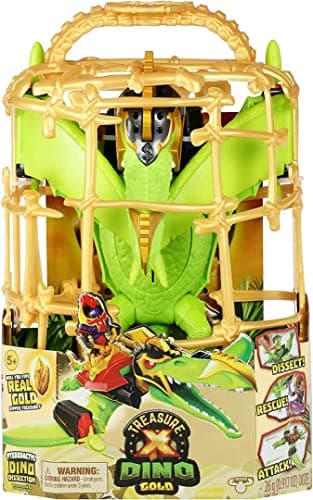 Image of TREASURE X Dino Gold Pterodactyl Dino Dissection. Dissect, Rescue and Attack. Exclusive Hunter and Dinosaur Playset. Will you find real gold dipped Treasure?