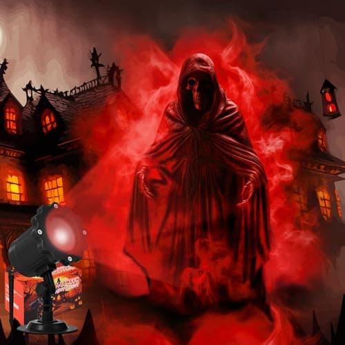 Image of Gulfmew Halloween Projector Lights Outdoor Indoor Dynamic Ghost Skull Lights Decoration Outside LED Landscape Lamp for Holiday Garden Supplies (Red)