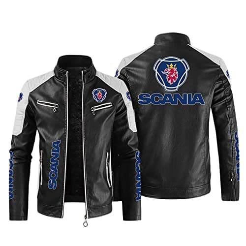 Image of Winter Jacket Sc.an.ia, Retro Style Leather Jacket Mens Slim Fit, Autumn Winter Stand Collar Windbreaker Coat for Party-Black||5XL