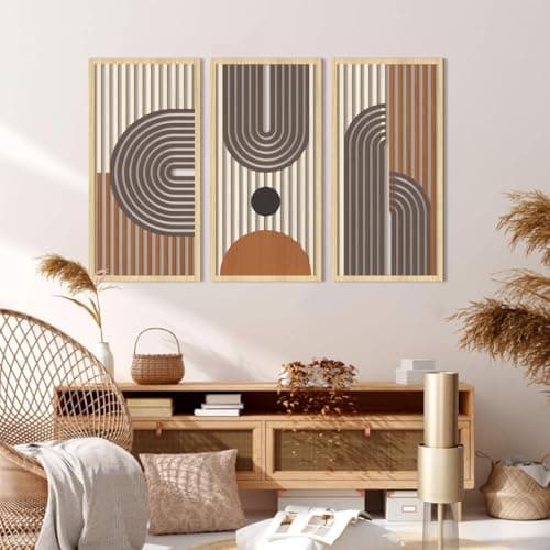 Image of YiYa 3 Pieces Boho Wooden Wall Art Deco Bohemian Botanical Hanging Wooden Sign Minimalist Hanging Art Wall Decor for Farmhouse Bedroom Living Room Office