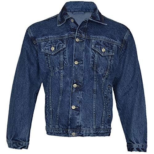 Image of MyShoeStore Mens Denim Jacket Trucker Classic Bomber Jeans Biker Causal Vintage Workwear Tough Heavy Duty Western Style Stonewash Work Wear Coat (Blue / 3XL)