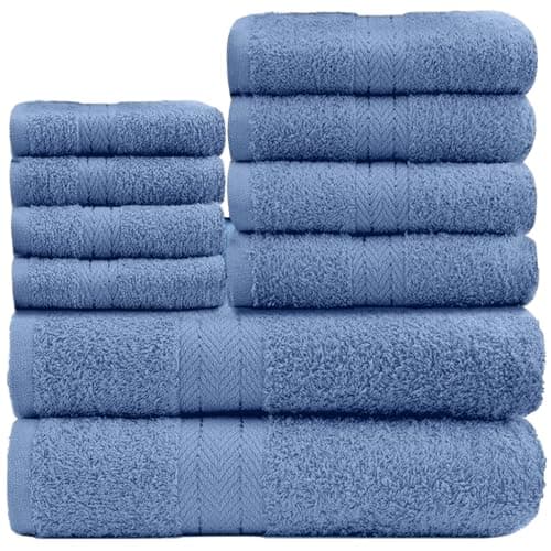 Image of GC GAVENO CAVAILIA 10 Piece Towel Bale Set | Quick Drying Cotton Towel Highly Absorbent 450 GSM Blue Towels Set | Bathroom Towels Bale Set 4x Face 4x Hand 2x Bath Towels