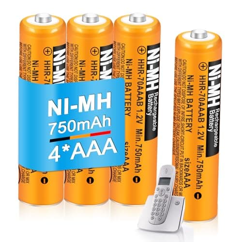 Image of 4 Pack AAA Rechargeable Batteries 750mAh 1.2V NiMH Battery for BT Gigaset Cordless Phones, Ideal for Remote Controls, Home & Office Use