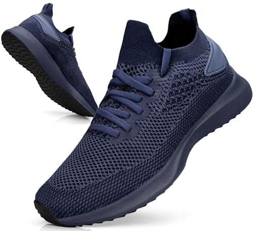 Image of Giniros Mens Trainers Walking Running Shoes Lightweight Comfortable Athletic Trainers Flat Mesh Slip On Breathable Tennis Shoes Gym Fitness Sport Outdoor Dark Blue 9UK