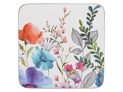 Image of Creative Tops ‘Meadow Floral’ Printed Cork Backed Drink Coasters, Square, Multi Colour, 10.5 cm, Set of 4