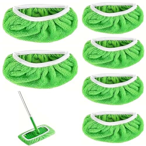 Image of Pack of 6 Floor Cloths, Reusable Flat Mop Cloths, 10 x 4.5 Inch, Dust Mop, Washable Mop Cover for Cleaning Floors, Windows, Mop