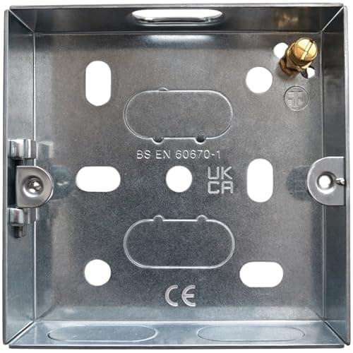 Image of 1 Gang 16mm Metal Flush Back Box – Galvanised Steel Pattress for Electrical Sockets & Switches, BS EN 60670-1 Compliant, Earth Terminal