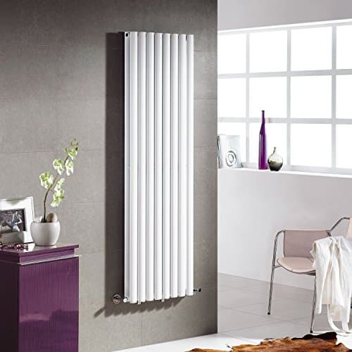 Image of iBathUK 1600 x 480 mm Vertical Column Radiator White Oval Single Panel Designer Heater