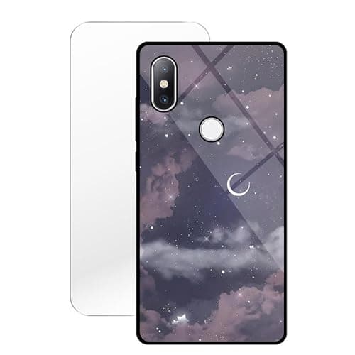Image of KARTXITAI Case compatible with Xiaomi Mi Mix 2S,Anti-Scratch Tempered Glass Hard Back & Soft TPU Bumper with Pretty Pattern-Starry Moon Star Clouds Protective Phone Cover+Screen Protector
